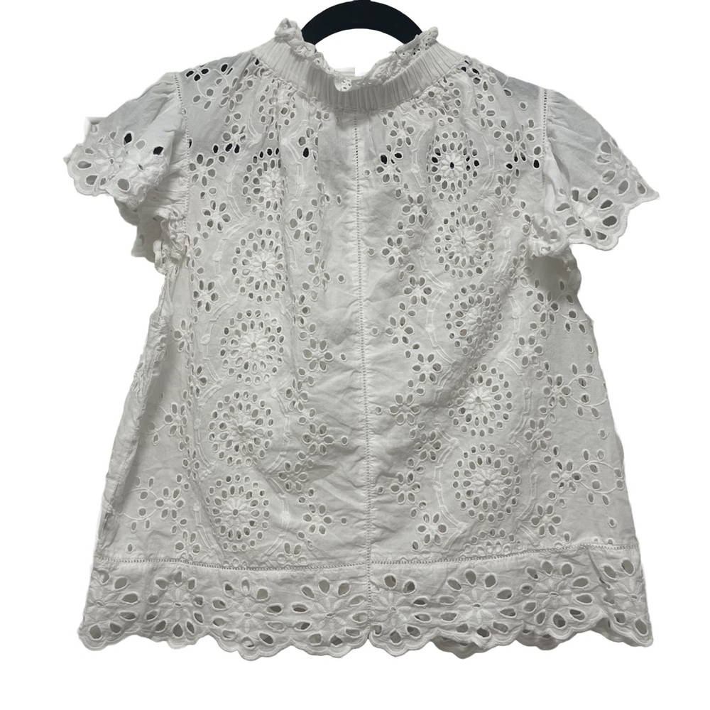 Jennifer & Grace Womens White Eyelet Cotton Blouse Cottagecore Peasant Size M